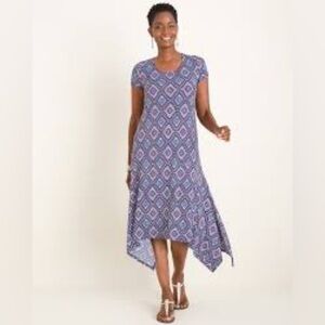 Chico's Diamond-Print Assymetrical Hem Dress - SZ M - Modest Casual